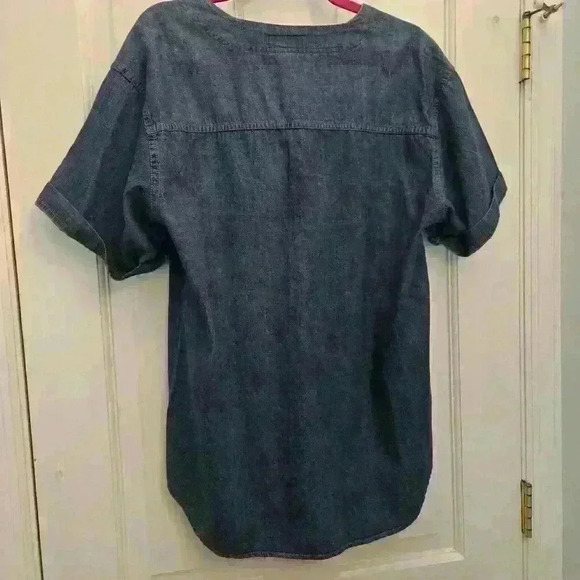 Riyal Sport Denim Button Down Tops,Small-Oversized - Picture 2 of 3